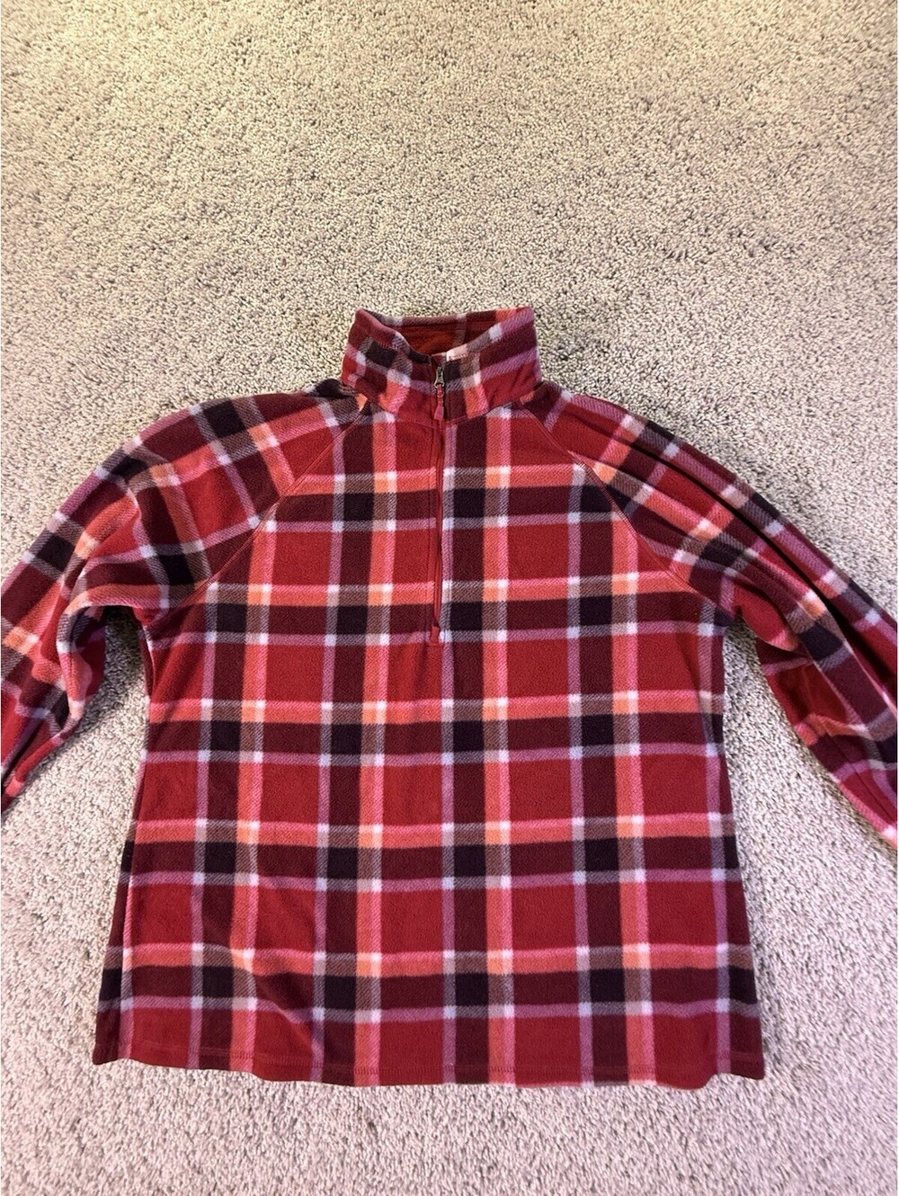 Eddie Bauer Women’s Fleece 1/4 Pullover Sweatshirt Size XL Red Plaid